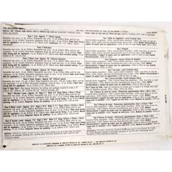 Simplicity Crafts Pattern #7785 "Patchwork Table Toppers One Size UNCUT ©1992 - Picture 2 of 2